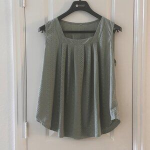 Sleeveless Sage Green Eyelet Top With Pleated Front & Square Neckline - Size 2XL